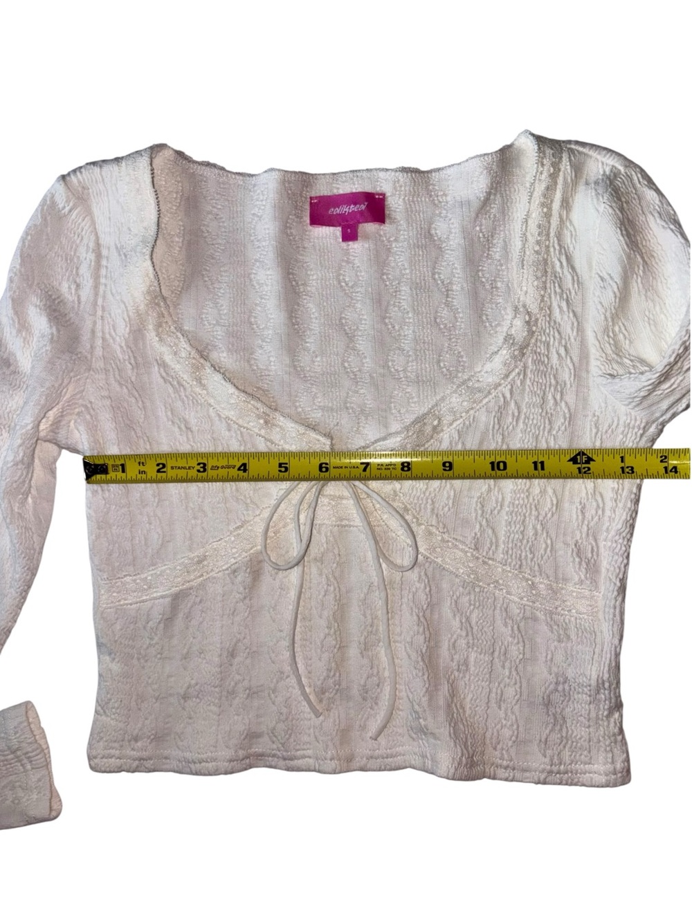 Edikted White Textured Tie Front Crop Top Long Sleeve Size S - Picture 8 of 11